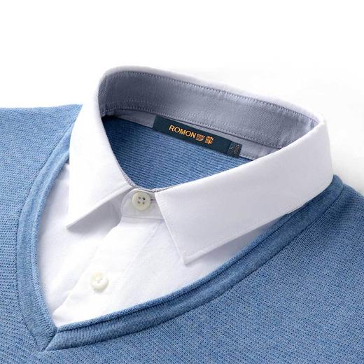 【假两件】罗蒙春秋棉针织衫男士商务休闲基础百搭衬衫领毛衣男 商品图7