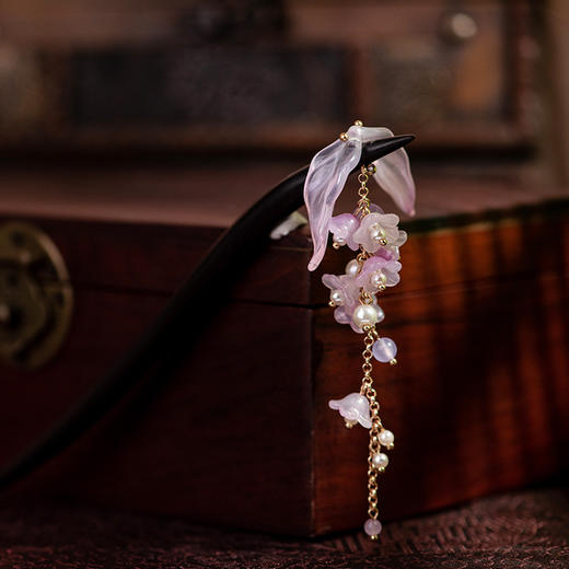 JGL紫藤花流苏发簪新中式日常挽发头饰古风檀木簪旗袍汉服国风发饰女 商品图3