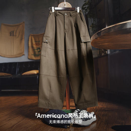 马登美式复古灰咖啡色多口袋宽松阔腿气球休闲弯刀工装裤子女士秋 商品图1