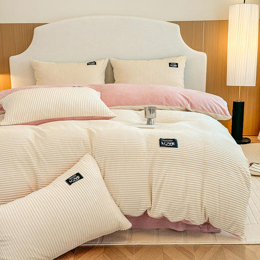 【A类牛奶魔法绒四件套】冬保暖加厚双面纯色被套珊瑚绒ins 床笠四件套床上用品 商品图11