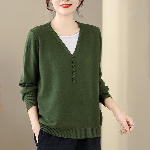 GYH 8192针织假两件拼接撞色T恤休闲上衣 商品图3