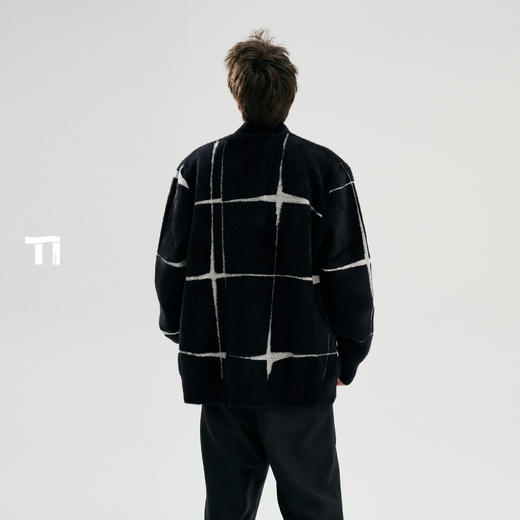 TIWILLTANG启世录“星宇际焕 "仿貂毛休闲格子提花开衫毛衣针织男 商品图3