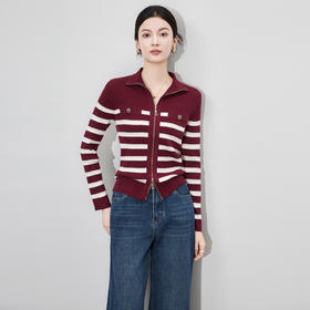 「高货wl」全新升级【铂金会员220/天猫289/差价69】(00635)洛诗琳法式小香风针织衫2025秋冬百搭翻领条纹开衫外套女