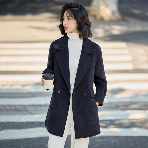 HR MEIQIN725羊毛呢外套西装领双面呢子大衣外套 商品图0