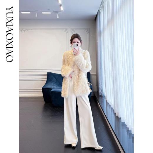 余潇潇【奶调邂逅】高级质感腰头睫毛蕾丝百搭时髦直筒皮裤配腰带 商品图3