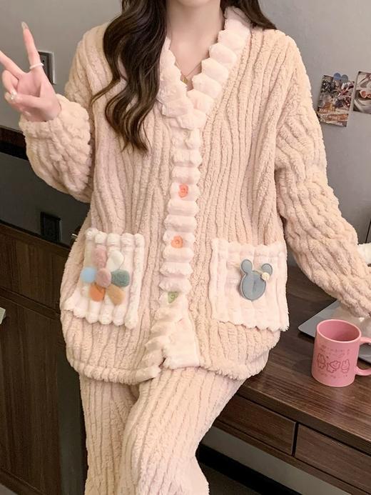 （59元/套！家居服&睡袍任选）法兰绒睡衣女秋冬季长袖加绒加厚2025新款法兰绒外穿家居服套装 商品图8