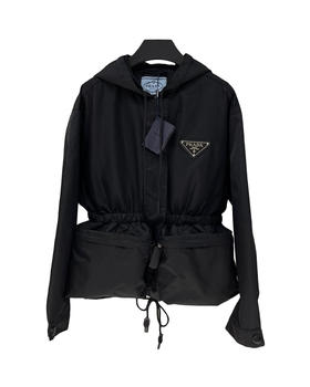 女款口袋收腰连帽风衣外套020