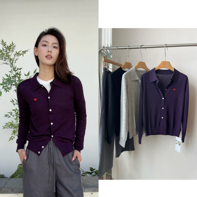 【 减龄必备】噢蜜ooomeooo精纺羊绒混纺爱心开衫