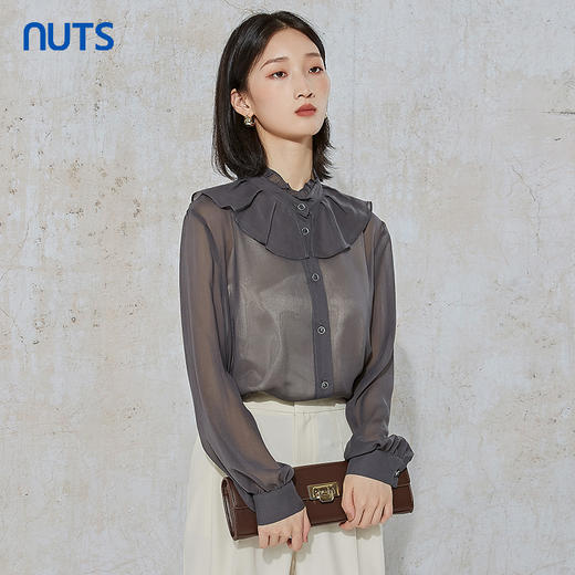 NUTS春秋季设计感时尚休闲简约高级气质通勤长袖衬衫女231013019B 商品图1