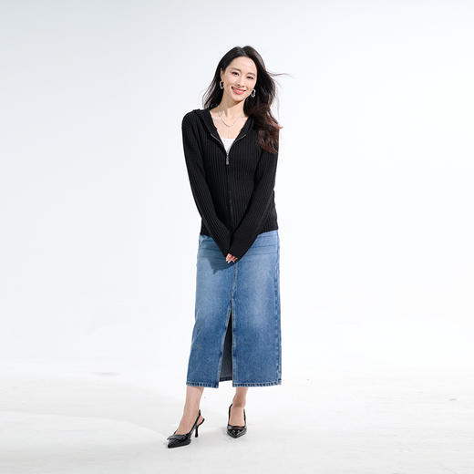 罗蒙秋冬针织衫女士连帽款拉链开衫休闲舒适百搭显瘦毛衣上衣外套女 商品图5