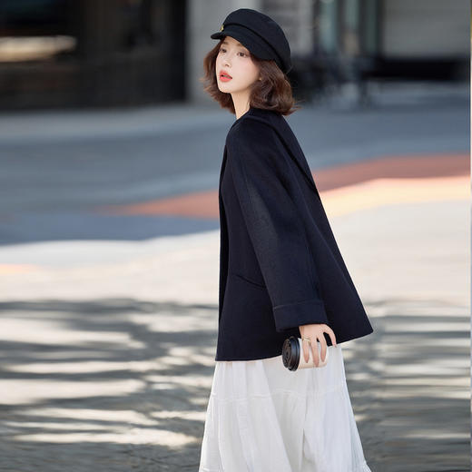 HR MEIQIN721双面羊毛大衣时尚气质宽松休闲毛呢外套 商品图2