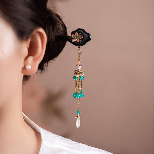 JGL【楼兰】黑檀木流苏步摇发簪新中式高级感木簪马面裙搭配头饰批发 商品图0