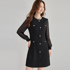 「高货sh」全新升级【铂金会员284/天猫379/差价95】(01816)洛诗琳法式小香风雪纺拼接连衣裙2025秋季收腰显瘦A字裙