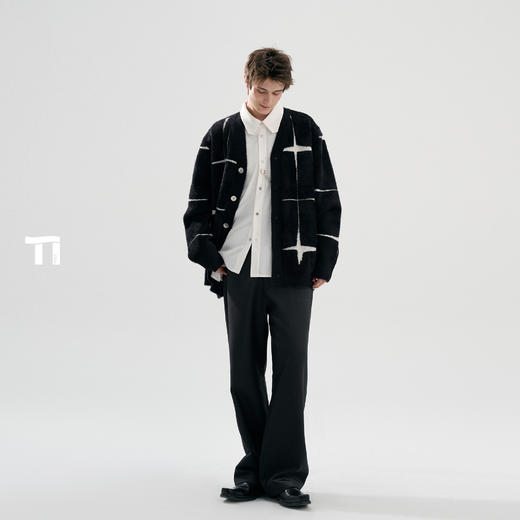 TIWILLTANG启世录“星宇际焕 "仿貂毛休闲格子提花开衫毛衣针织男 商品图4