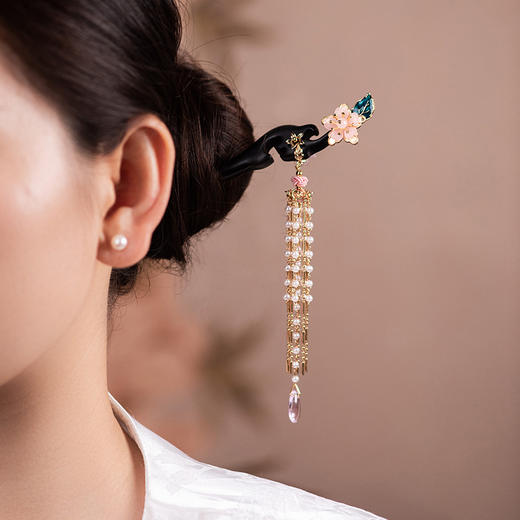 JGL流苏发簪古风新中式木质黑檀木簪高级感汉服头饰手工日常盘发簪子 商品图0