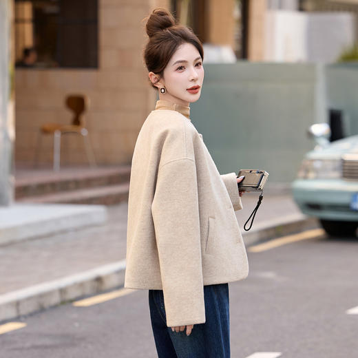 HR YWY9019韩系休闲呢子外套纯色时尚毛呢大衣 商品图3