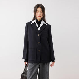 刘一一&COCO ZONE复古翻领西装外套内里条纹单排扣西服24C10185