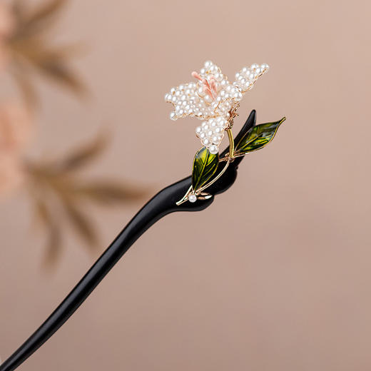JGL新中式檀木发簪女古风汉服旗袍簪子珍珠花朵发簪双面设计立体发钗 商品图1