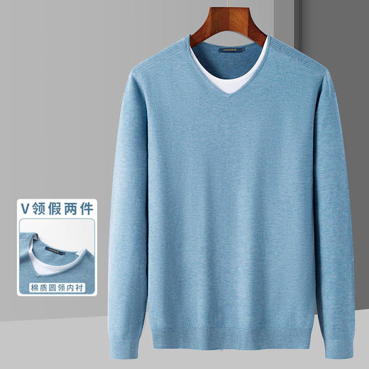 【V领假两件】罗蒙春秋时尚休闲针织衫男士毛衣假两件针织衫打底t恤男长袖 商品图4