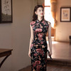 复古港风无袖旗袍，钻石绒印花长款连衣裙MYJ-257 商品缩略图1