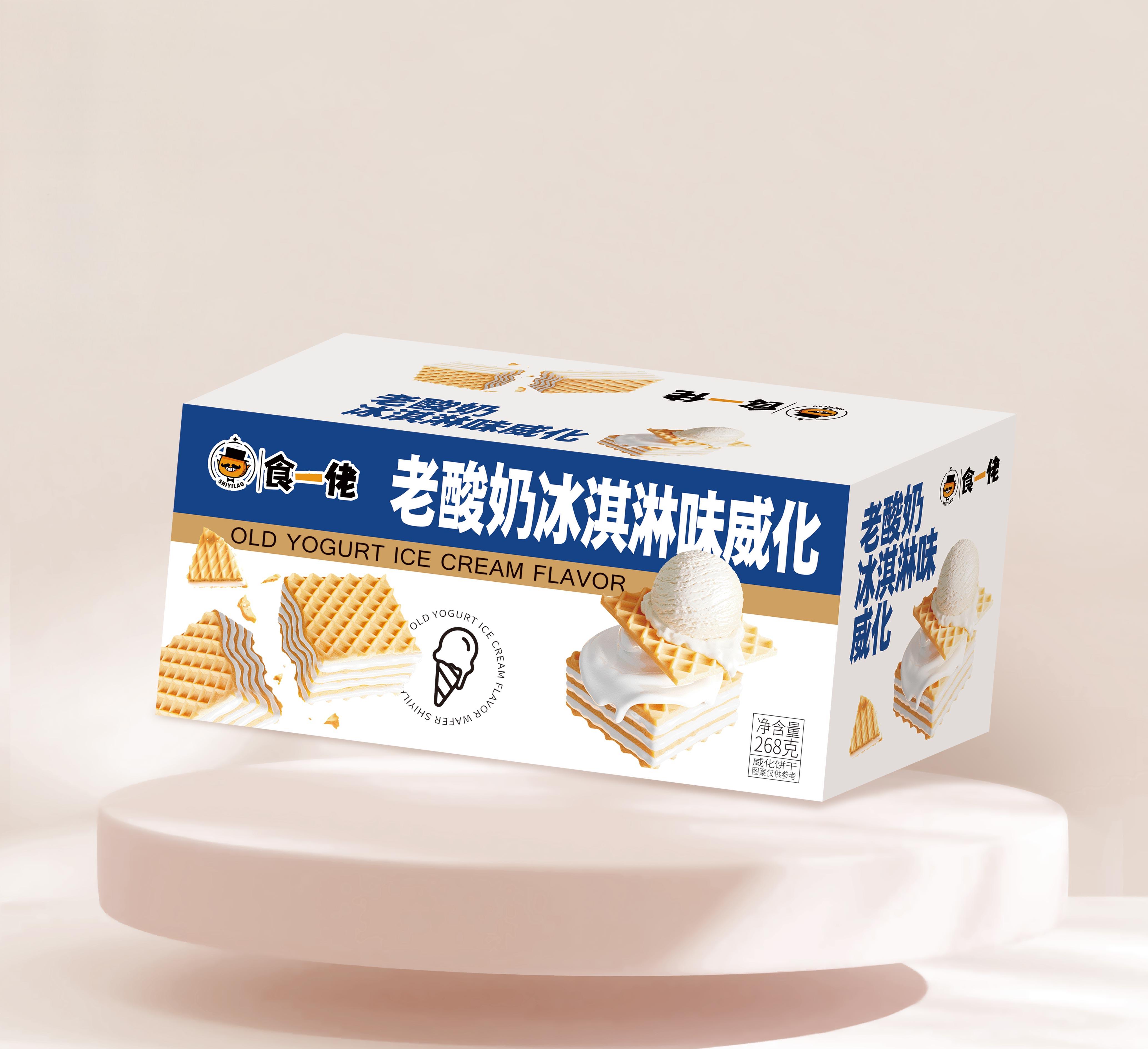 山东食一佬老酸奶冰淇淋味威化饼干 268g*3箱