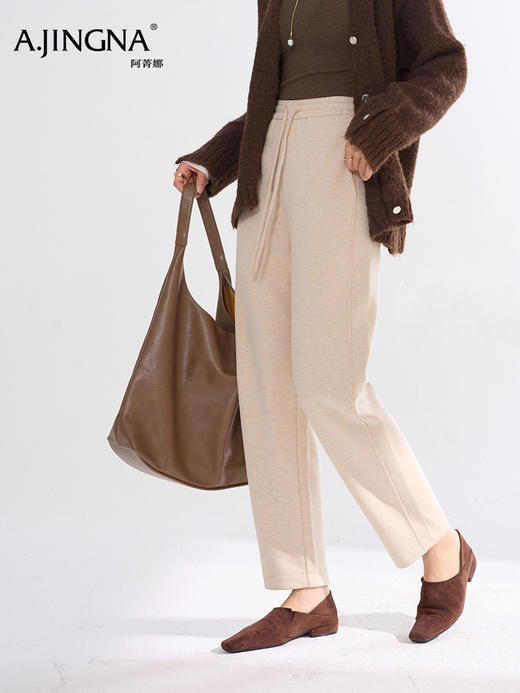 【醋酸羊毛】阿菁娜秋季新款醋酸羊毛老爹裤高腰松紧腰垂感抗皱遮肉显瘦F30D210007 商品图5