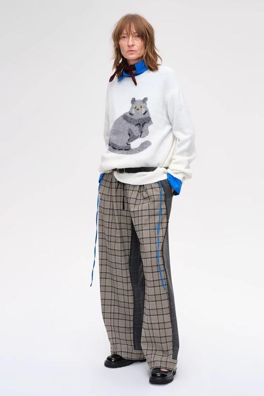 短J同款25秋设计师款羊毛混纺猫咪提花圆领针织毛衣 商品图2