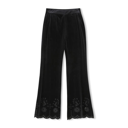 「高货wl」全新升级【铂金会员257/天猫339/差价82】(92804)洛诗琳设计感镂空丝绒微喇裤2025秋季气质高腰显瘦九分裤 商品图4