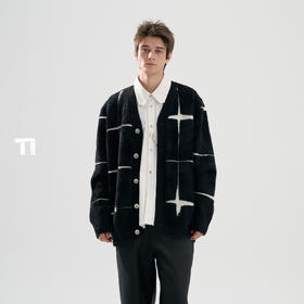 TIWILLTANG启世录“星宇际焕 "仿貂毛休闲格子提花开衫毛衣针织男