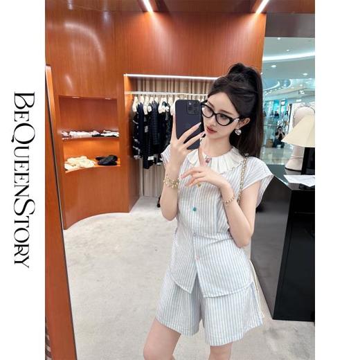 余潇潇【航海少女】轻奢时尚设计感条纹马甲休闲短裤套装夏新 商品图3