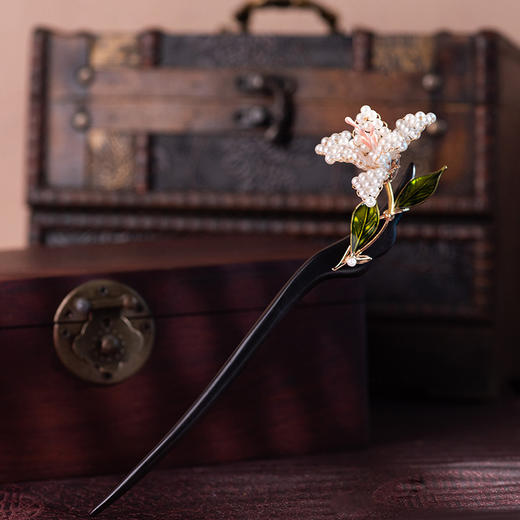 JGL新中式檀木发簪女古风汉服旗袍簪子珍珠花朵发簪双面设计立体发钗 商品图3
