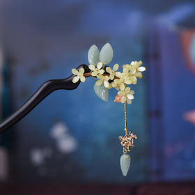 JGL桂花发簪黑檀木头饰盘发丸子头簪子旗袍配饰复古流苏步摇簪子批发