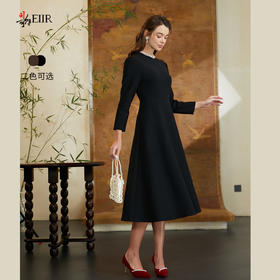 司歌小黑裙七分袖收腰连衣裙净色EA901360X