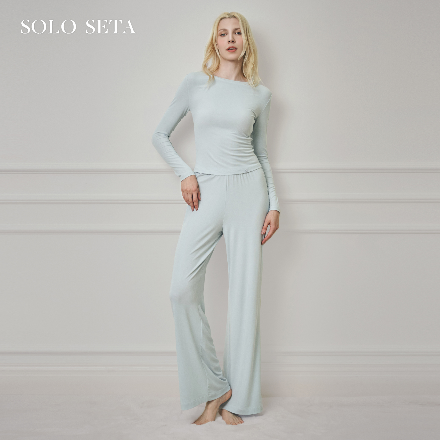 Solo seta女士纯色长袖长裤睡衣套装莫代尔桑蚕丝内搭25秋冬新款