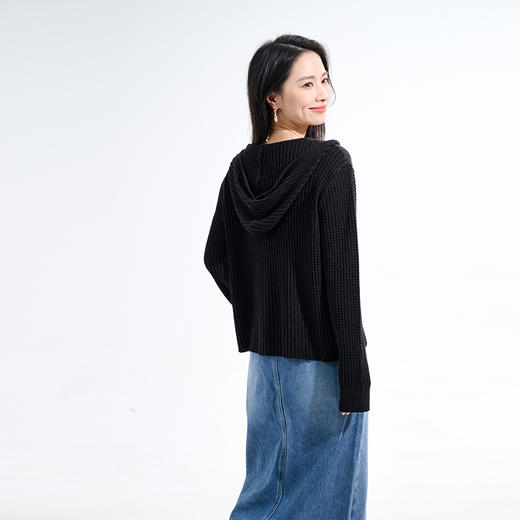 罗蒙秋冬针织衫女士连帽款拉链开衫休闲舒适百搭显瘦毛衣上衣外套女 商品图3