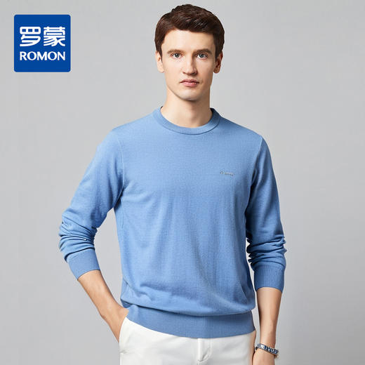 罗蒙春秋圆领套头针织衫男士圆领毛衣胸标印花针织衫男亲肤保暖百搭毛衣男 商品图0