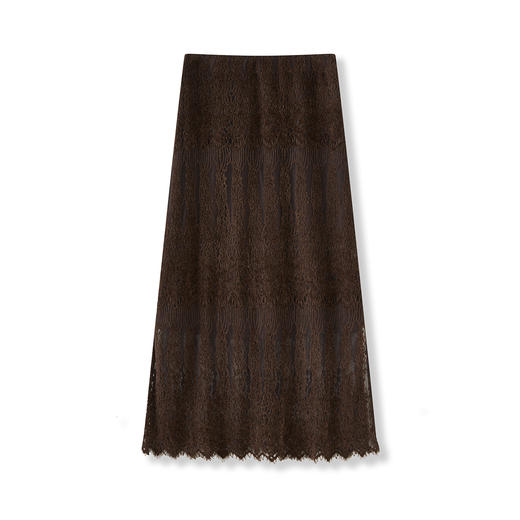 「高货wl」全新升级【铂金会员257/天猫339/差价82】(00155)洛诗琳气质雪尼尔蕾丝中长半身裙2025秋季镂空花纹开叉裙 商品图4