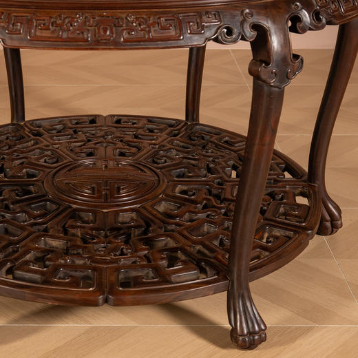 二十世纪	红木镶瘿木夔龙纹双拼圆桌 商品图4
