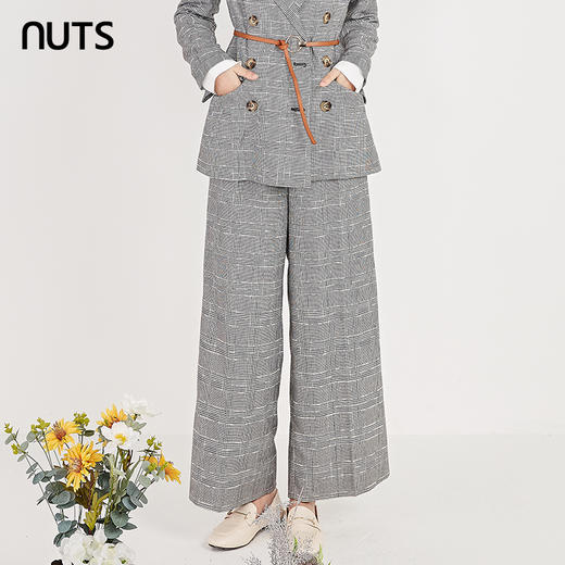 NUTS春秋时尚简约气质通勤灰色格子直筒西装长裤女211073016B 商品图0