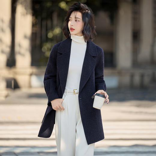 HR MEIQIN725羊毛呢外套西装领双面呢子大衣外套 商品图3