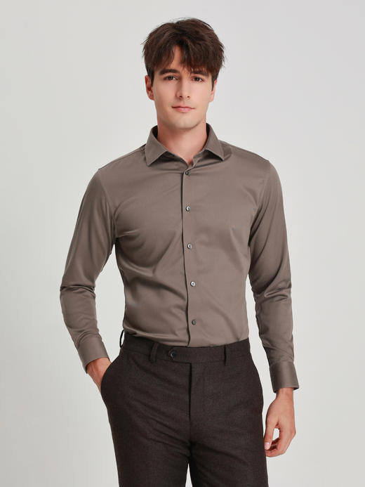 callisto雪茄棕弹力棉法式领衬衫 商品图2