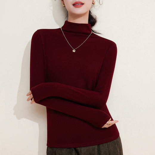 「自j」全新升级【铂金会员109/天猫149/差价40】(93705)洛诗琳含羊毛蚕丝加绒打底衫2025秋冬加厚保暖半高领上衣女93705 商品图2