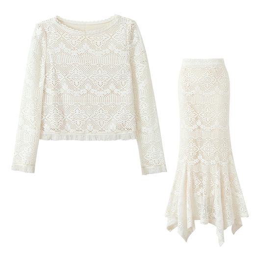 A9268 蕾丝时尚套装女2025秋季新款圆领套头小香风套装半身裙两件套潮 商品图4