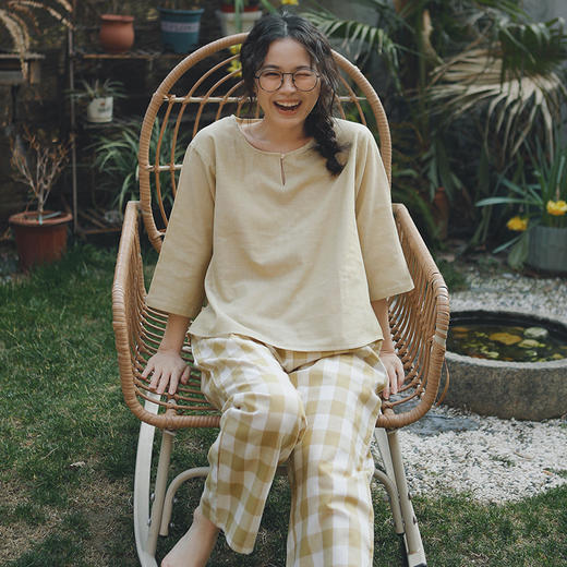 【全棉双层纱】2025新款春秋季纯棉七分袖九分裤套装休闲可外穿全棉家居服 商品图0