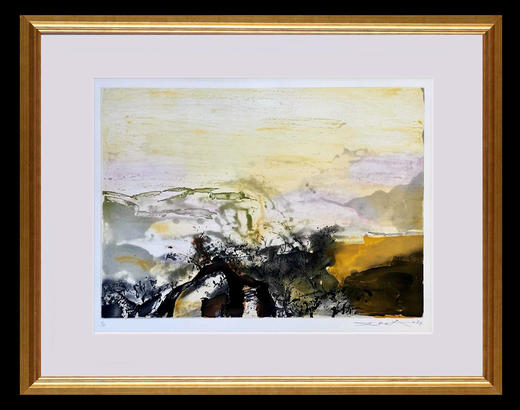 独角鹿西洋古董1987年法国巴黎Lacourière & Frélaut出版赵无极亲签限量彩色凹版蚀刻版画「无题」 商品图1