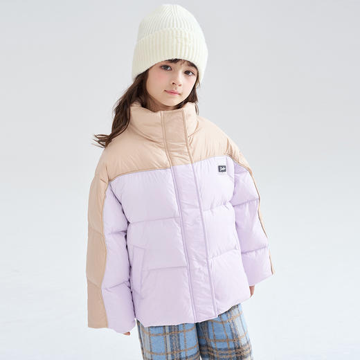 笛莎Deesha 2025冬季女童时尚休闲三防拼色立领短款羽绒服 商品图2