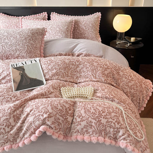 A类烂花加厚牛奶绒 床上四件套冬季雕花双面珊瑚法兰绒被套三件套4 商品图7