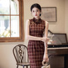 格子气质优雅文艺，少女棉麻磨毛旗袍MYJ-256 商品缩略图1