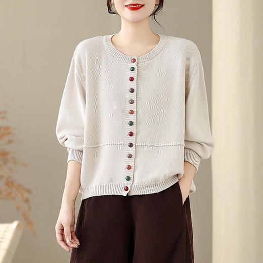 GYH 8191休闲纯色洋气宽松彩色扣子薄款针织气质显瘦开衫 商品图1