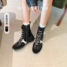 西遇拳击靴短靴女新款秋冬超火复古休闲运动高帮德训鞋马丁靴V1957147